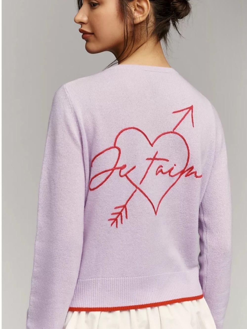 Anthropologie The Juliet Cashmere Cardigan Heart Embroidery Lilac Size M